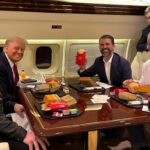 Donald Trump, Elon Musk, Robert F. Kennedy Jr., and team sharing a meal on a private jet